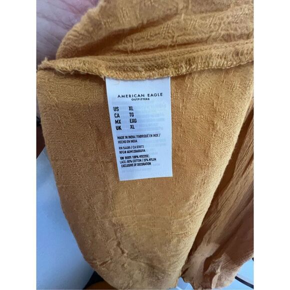 American Eagle Mustard Yellow Crochet Long Sleeve Blouse With Tassels - Picture 6 of 6